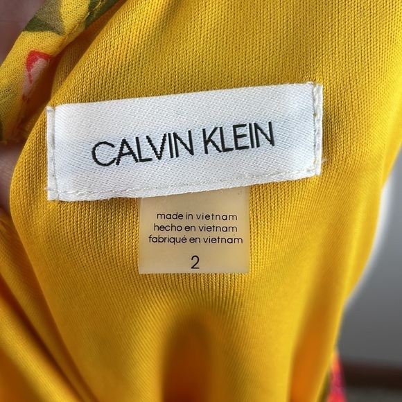 NWT Calvin Klein Sleeveless Dress SZ 2 Yellow Floral Short Slip Dress - Picture 13 of 14